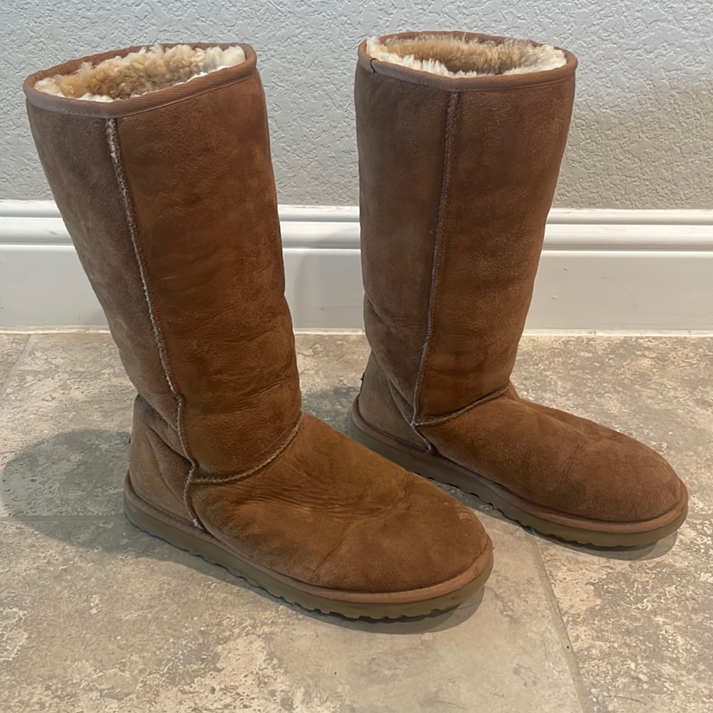 UGG Tall Chestnut Brown Suede Shearling Lined Boots